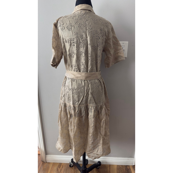 Women's Lafayette 148 Denver Beige Eyelet Midi Dress S - Picture 5 of 8